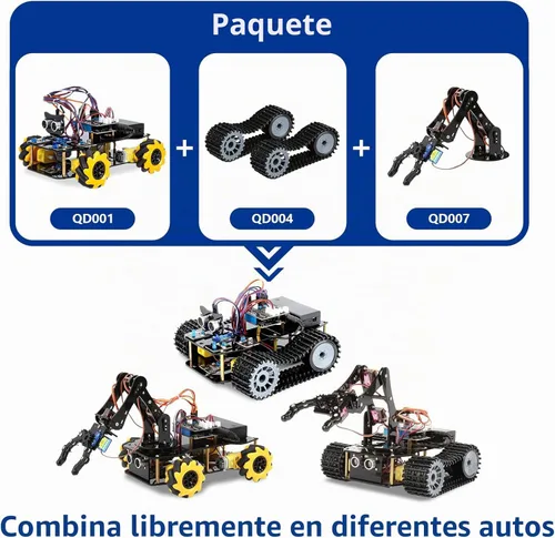Vista 2 de Robótica para niños de 12 a 16 años, brazo robot inteligente ACEBOTT con 5DOF + auto tanque, kit de codificación de juguetes STEM compatible
