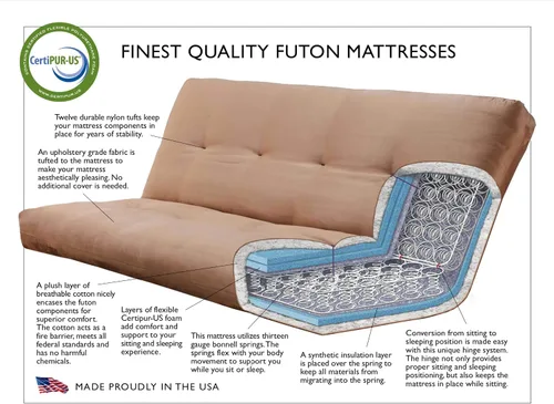 Vista 2 de Juego de futón Phoenix Espresso de tamaño Queen con colchón de microfibra de gamuza de 7 pulgadas, sofá cama de madera