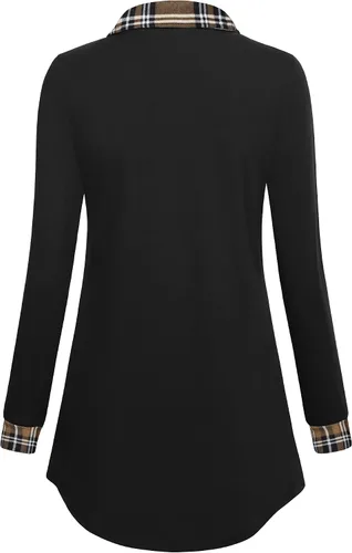Vista 2 de Gaharu - Sudadera con solapa de muesca para mujer, tipo túnica, manga larga, con botones, sudadera holgada, parte superior