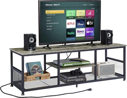 Vista 12 de VECELO Soporte de TV con tomas de corriente para televisores de hasta 65 pulgadas, centro de entretenimiento multimedia de 55" con estación