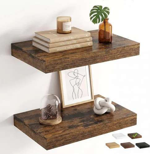 Vista 45 de Marsmiles 9.3 Inch Floating Shelves for Wall 2 Pack, 9.3" D Wood Grain Bathroom Shelves Black Finish