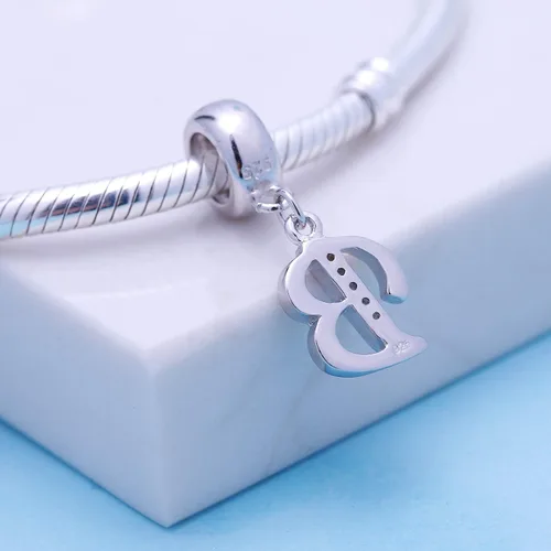 Vista 8 de ABUN Abalorio de plata de ley 925 con letra A a la Z, espaciador de inicial, con circonita cúbica transparete colgante, auténtica, para pulseras
