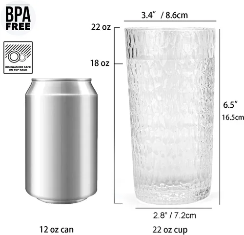 Vista 2 de KX-WARE Vasos acrílicos de plástico con forma de panal de abeja de 22 onzas, juego de 6 vasos transparentes