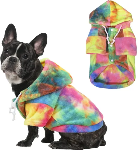 Vista 13 de Mklhgty Sudadera con capucha para perro de tie dye, abrigo de invierno para perros pequeños - capucha cálida y ajustable ultrasuave, tela