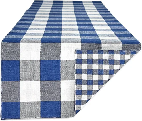 Vista 9 de DII Colección de mesa a cuadros Gingham, gris, camino de mesa, 14x72 pulgadas