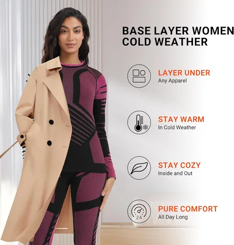 Vista 4 de MEETWEE - Ropa interior térmica para mujer, conjunto de primera capa de compresión para invierno, pantalones largos forrados de forro polar