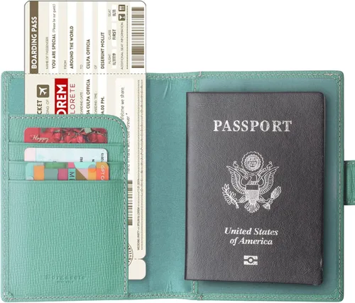 Vista 3 de Portapasaportes de cuero auténtico para pasaporte, con bloqueo Rfid - con compartimento para documentos de identificación
