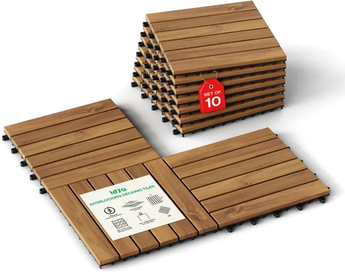 Vista 15 de Idzo Baldosas de Terraza Entrelazadas 9.6 PIES CUADRADOS - 10 PIEZAS Baldosas Impermeables de Madera de Acacia para Patio, Baldosas de Piso