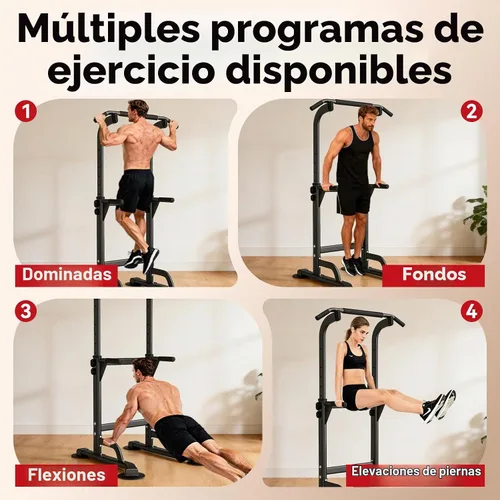 Vista 6 de WATBKHE Power Tower Pull Up Dip Station Foldable, Pull Up Bar Station Adjustable, Multi-Function Home Gym, Strength Training Fitness Equipment