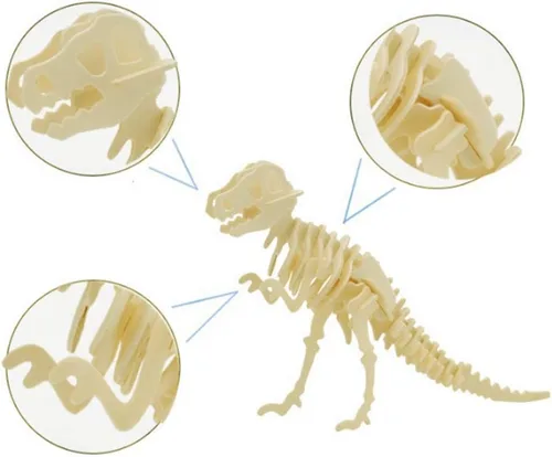 Vista 5 de Rompecabezas de dinosaurio de madera 3D, juego de 6 piezas de rompecabezas de esqueleto de dinosaurio de madera, rompecabezas 3D de manualidades