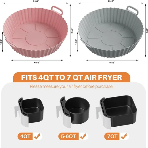 Vista 3 de ME.FAN Forros de silicona para freidora de aire para freidora de aire de 4 a 7 cuartos de galón [2 unidades] Cesta reutilizable para freidora