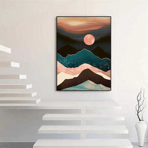 Vista 3 de Hestarcul Kit de pintura de diamante de montaña, kits de arte de diamantes para adultos, pintura de paisaje abstracto con diamantes redondos