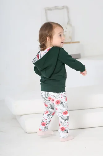 Vista 3 de Eghunooy Conjunto de sudadera con capucha floral de manga larga para bebé niña con bolsillo y diadema