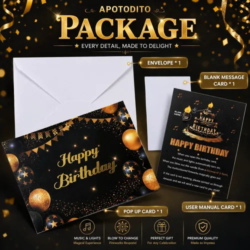 Vista 6 de APOTODITO Tarjetas de cumpleaños para hombres, tarjeta desplegable 3D con música y luz, tarjetas de cumpleaños con vela intercambiable interactiva