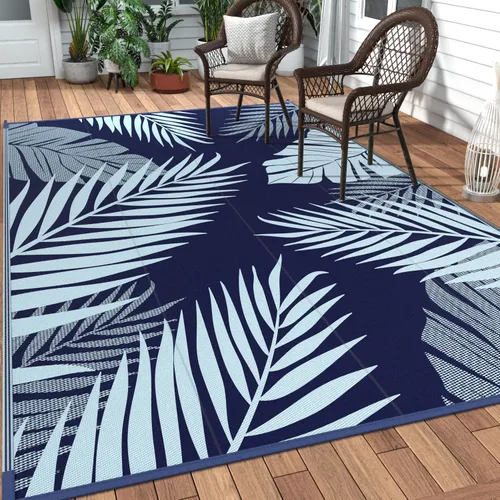 Vista 78 de GENIMO - Alfombra para exteriores de 6 x 9 pies, para patio, espacios amplios, reversible, de pajillas de plástico, alfombra impermeable para Azul