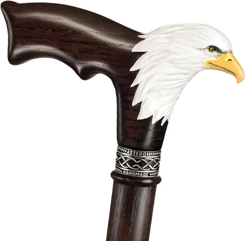 Vista 10 de Asterom Bastón de madera tallada pintada a mano para hombre, águila calva, bastón de madera único, elegante bastón