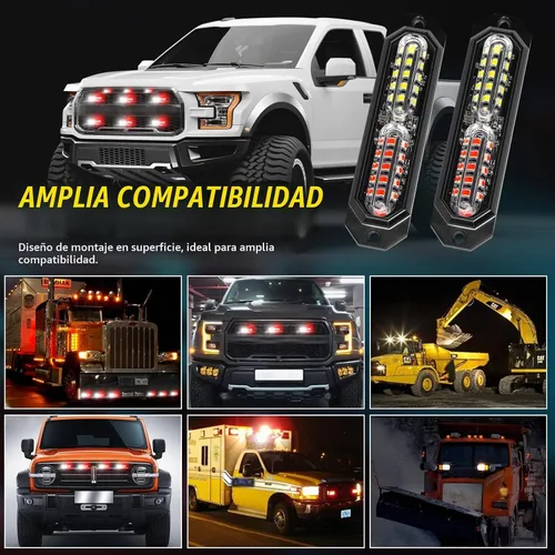 Vista 7 de Luces estroboscópicas LED para camiones, color blanco y rojo, 23 modos intermitentes, 12 LED, luz de parrilla de montaje en superficie de emergencia