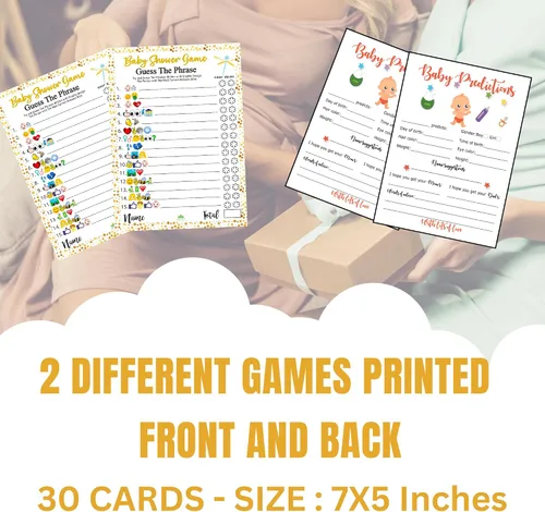 Vista 7 de LOTUS-A Juegos de baby shower – Divertidas tarjetas de adivinar la frase y predicciones, 30 cartulinas gruesas de 7 x 5 pulgadas, impresas