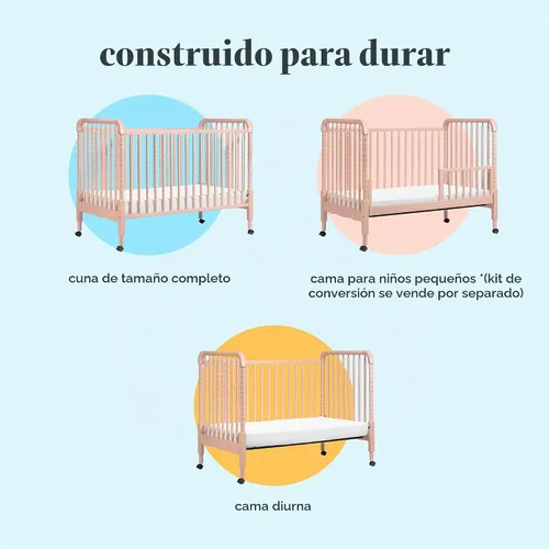 Vista 8 de Cuna convertible Davinci Jenny Lind 3 en 1 en Rosado Claro, con ruedas removibles, Greenguard Gold Rosa rubor