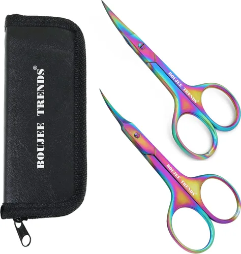 Vista 9 de Tijeras de uñas para uñas, cejas, bigote, facial, nariz, oído, peluquería, multiusos, tijeras de belleza pequeñas, cuchillas curvadas y afiladas