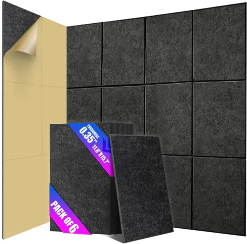Vista 10 de Paquete de 6 paneles acústicos de pared con autoadhesivo, panel de sonido de alta densidad de 11.8 x 15.7 pulgadas, paneles acústicos decorativos