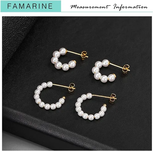 Vista 4 de FAMARINE Pearl Hoop Earrings for Women