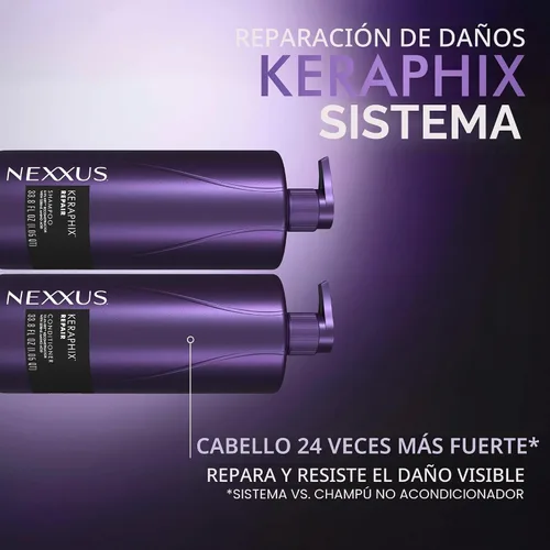 Vista 3 de Nexxus Keraphix Champú con ProteinFusion para Cabello Dañado Proteína de Queratina, Arroz Negro, Sin Siliconas 33.8 oz (1000 ml)