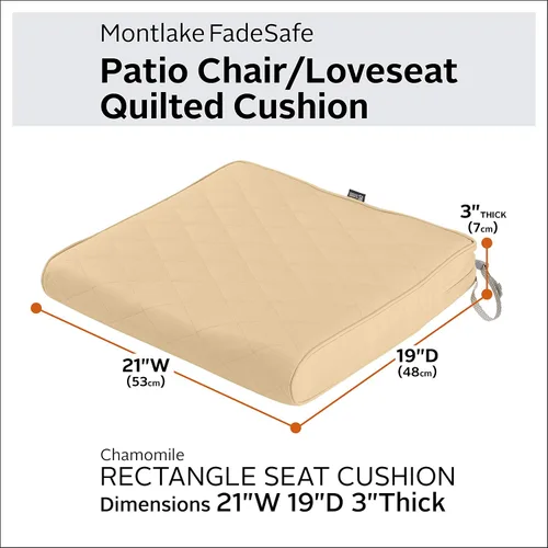 Vista 2 de Classic Accessories Montlake - Cojín de asiento acolchado rectangular resistente al agua de 21 x 19 x 3 pulgadas, para muebles de patio, manzanilla