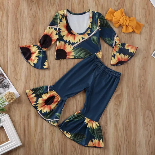 Vista 2 de Camiseta de manga larga con volantes y pantalones acampanados de girasol