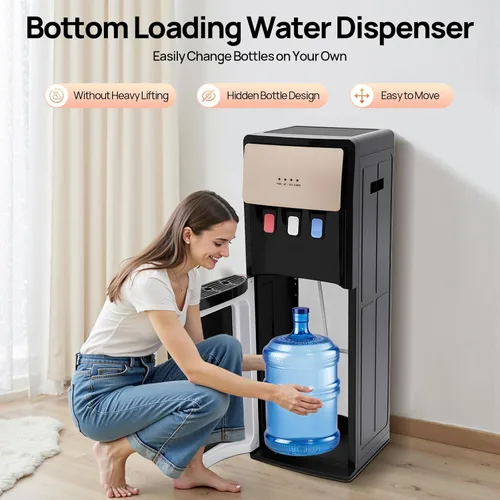 Vista 2 de Bacocoo Dispensador de agua de carga inferior, dispensador de agua caliente y fría y a temperatura ambiente, 3 ajustes de temperatura, diseño