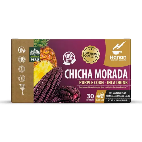 Vista 2 de HANAN Chicha Morada Té de Maíz Morada I Inka Bebida Classic Purple Corn Juice de Perú I Todos los ingredientes 100% naturales