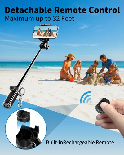 Vista 4 de Mini trípode magnético para selfie, soporte de teléfono extensible 4 en 1 con control remoto inalámbrico, tamaño de bolsillo para viajes, vlog