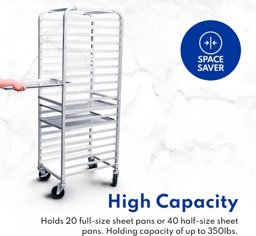 Vista 9 de New Star 36527 soporte con divisores para 20 charolas de cocina, de aluminio, de 26" x 20" x 69".