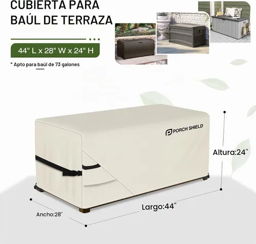 Vista 2 de Porch Shield - Caja de almacenamiento para cubierta de terraza - Cubierta impermeable al aire libre 600D para caja de 73 galones, resistente a Beige