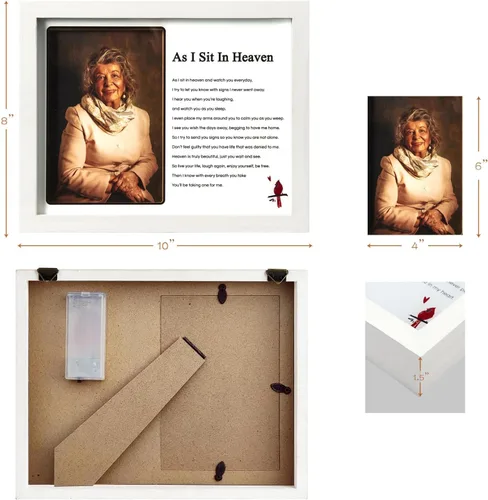 Vista 6 de WOODEXPE Caja de sombra conmemorativa LED para regalo de condolencias, marco de fotos conmemorativo para la pérdida de un ser querido, foto de 4x6