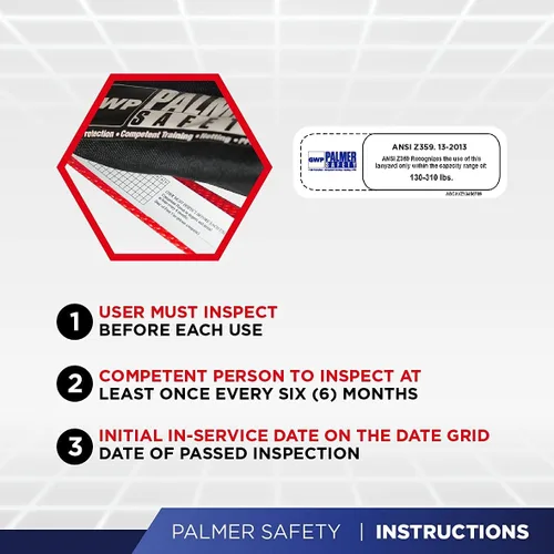Vista 7 de Palmer Safety ATERET Bundle - Arnés de Seguridad de Cuerpo Completo 1D, Cordón de Seguridad de 6', Correa de Anclaje de 4', Kit de Detención Cumple