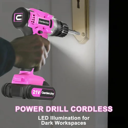Vista 4 de GardenJoy Juego de Taladro Inalámbrico de 20V, Kit Eléctrico de Potencia 2 Baterías Con Cargador 30Nm 2 Velocidades Portabrocas Sin Llave de 3/8