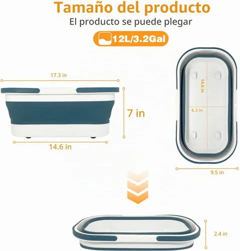Vista 2 de Goderewild Cubo de plástico plegable con ruedas 12L (3.17 galones) para limpieza de casa, camping y RV - Cesta rectangular práctica multiusos