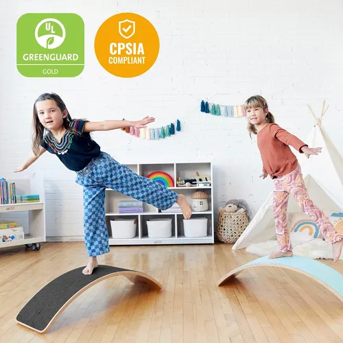 Vista 7 de ECR4Kids Tabla de Equilibrio con Base de Felpa, Juguete Montessori, Negro Felt non-slip Montessori balance board helps develop & improve balance