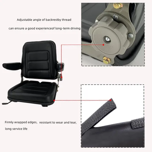 Vista 4 de Asiento universal de tractor de PVC, asiento de cortacésped ajustable, asiento plegable que incluye reposabrazos e interruptor de asiento, 15.4 x 15