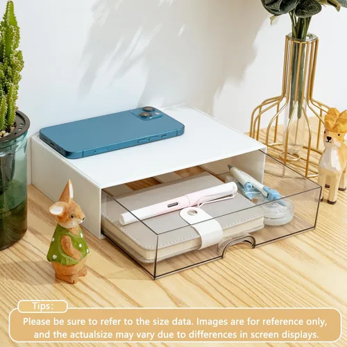 Vista 2 de QIYVLOS Cajón organizador de escritorio, caja de almacenamiento de escritorio de plástico transparente, organización de escritorio para suministros