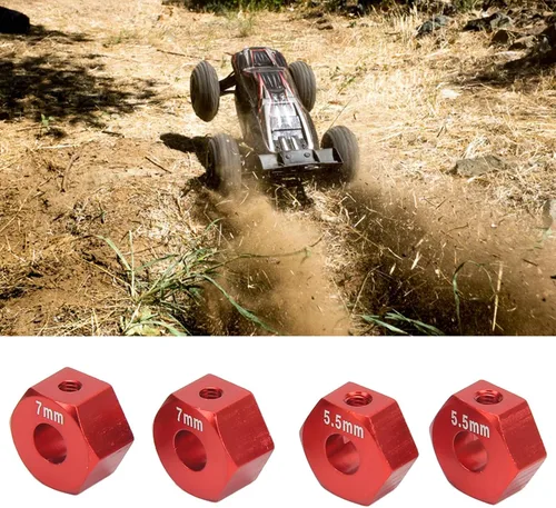 Vista 8 de Cubo de rueda RC, 4 piezas de aleación de aluminio RC hexagonal, cubo de neumático de vehículo RC, juego de accesorios para 1/10 Slash 4x4 rustler