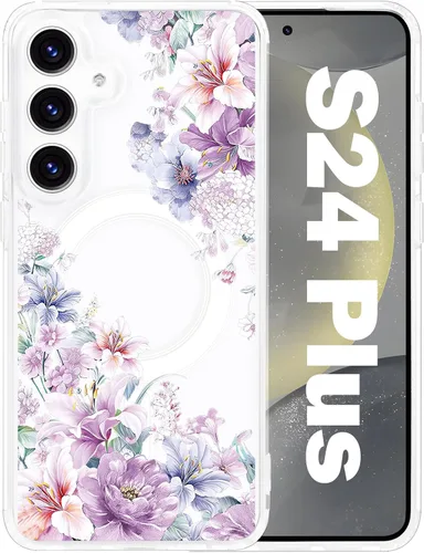 Vista 52 de Funda magnética para Samsung Galaxy S22 Ultra Flower, compatible con MagSafe, patrón floral transparente a prueba de golpes, parte trasera