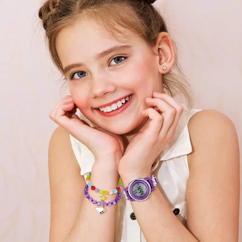 Vista 6 de 3 Pieces Kids Unicorn Watch and Unicorn Bracelet Waterproof Toddler Digital Watch Light Watch with Alarm Stopwatch Unicorn Christmas Valentine Day
