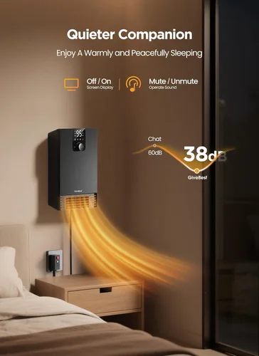 Vista 6 de GiveBest Calentador de pared inteligente, calentador de espacio eléctrico Negro