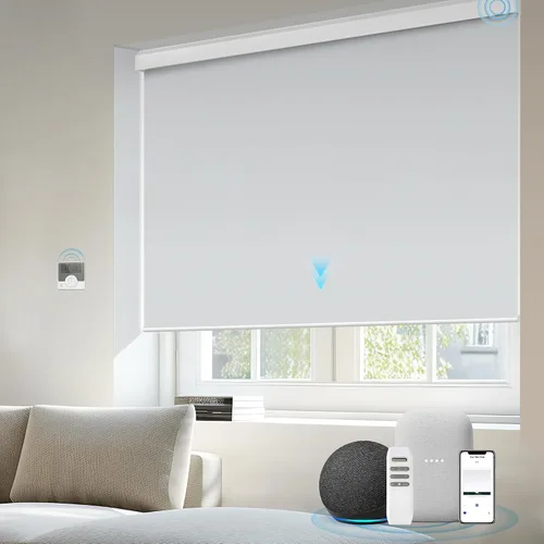 Vista 17 de Motorized Light Filtering Shades Compatible with Alexa Google Smart Blinds Automatic Window Shade Remote Control 70% Blackout Sunny Black