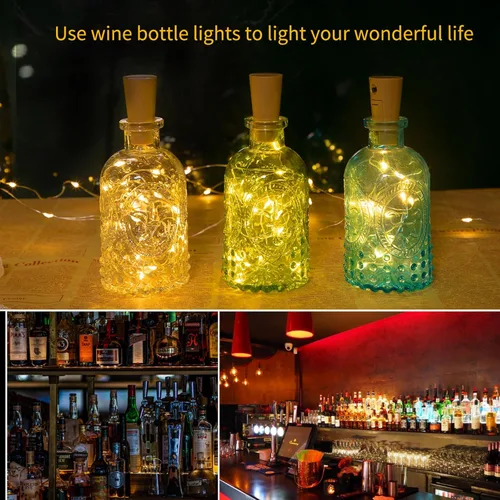 Vista 7 de Brightown Luces para Botellas de Vino con Corcho - Paquete de 10, 2.1 m, 20 LED, Luces de Corcho Operadas con Batería, Luces de Hada Mini de Alambre