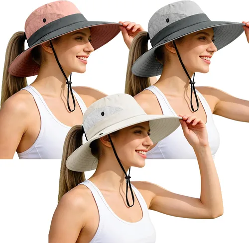 Vista 33 de Rosoz Sombreros de cola de caballo para mujer, protección UV, ala ancha 1 paquete-negro