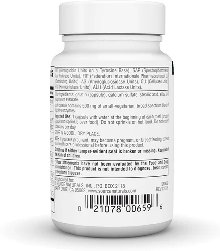 Vista 4 de Source Naturals Essential Enzymes - Suplemento de enzimas múltiples bio-alineadas de 500 mg, defensa herbaria para digestión, gases, estreñimiento