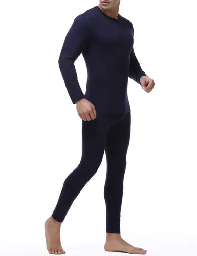 Vista 2 de Locachy Conjunto de ropa interior térmica ultra suave para hombre, elástico, fino, algodón modal, largo, conjunto de parte superior e inferior